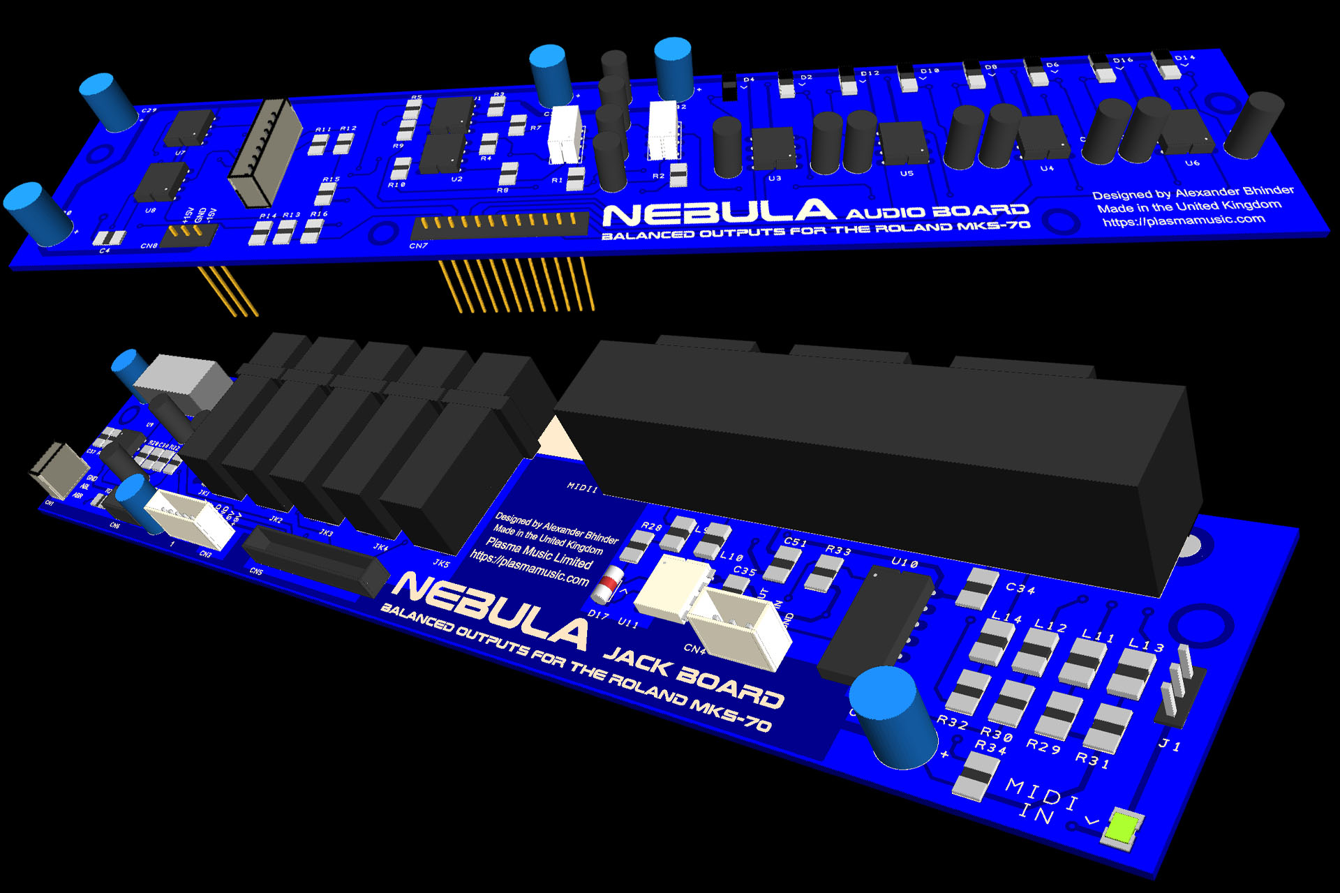 This is a 3D capture of the final versions of Nebula's PCBs, from EasyPC, my design software