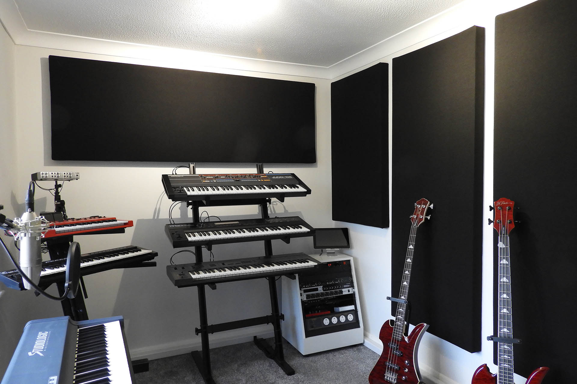 DIY acoustic panels finished in Keyboard Room at Plasma Music