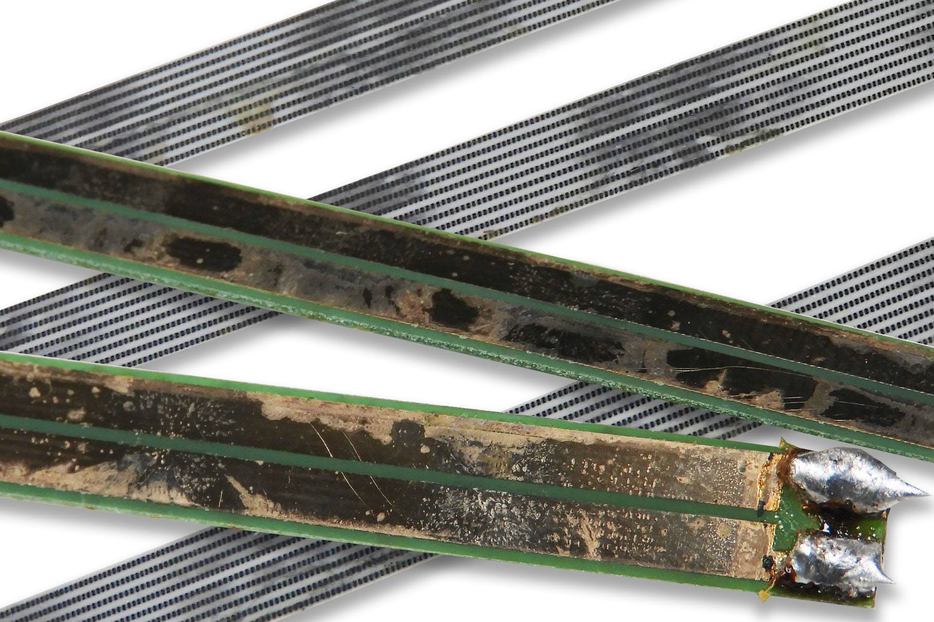 Aged copper tracks and conductive rubber strips in JX-8P aftertouch assembly
