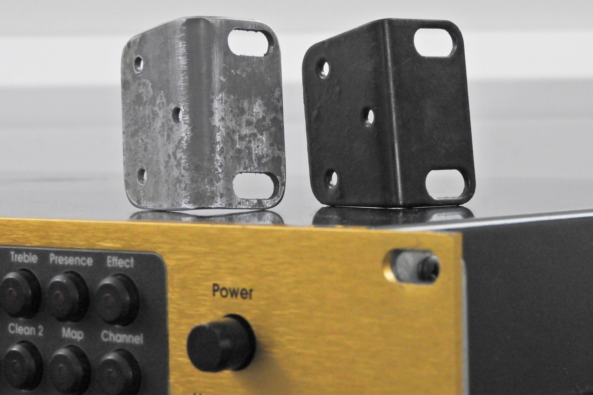 Prototype RE-JMP-1 replacement rack-ears for the Marshall JMP-1