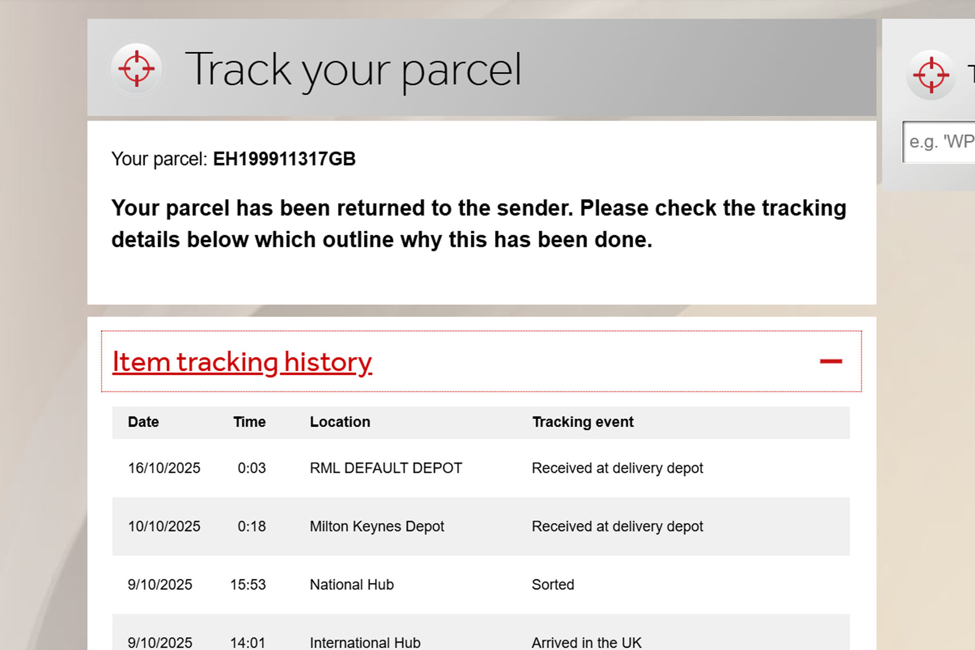 ParcelForce Tracking - 20251016