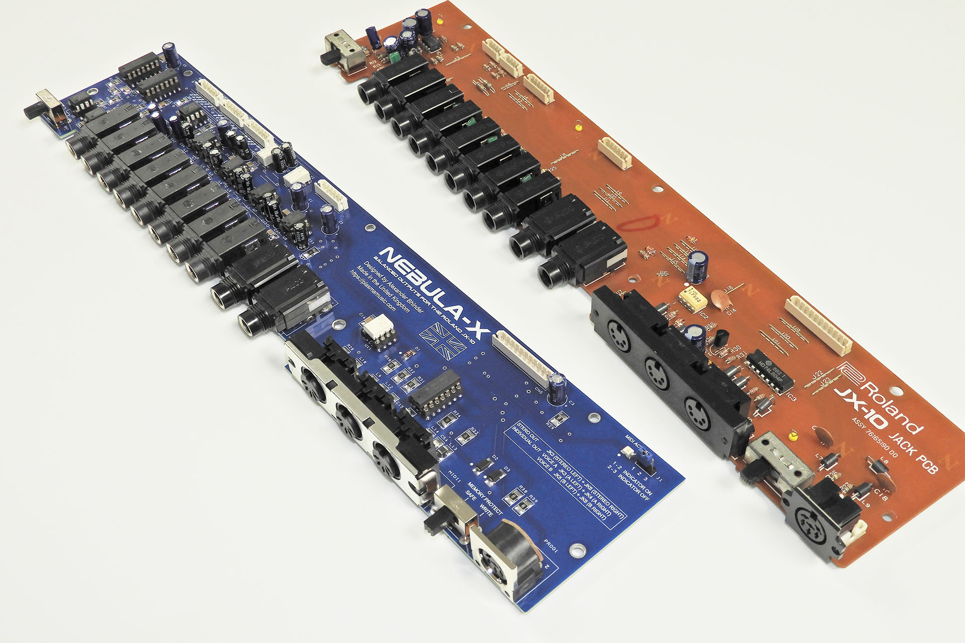 Original jack-board and Nebula-X balanced outputs for the Roland JX-10