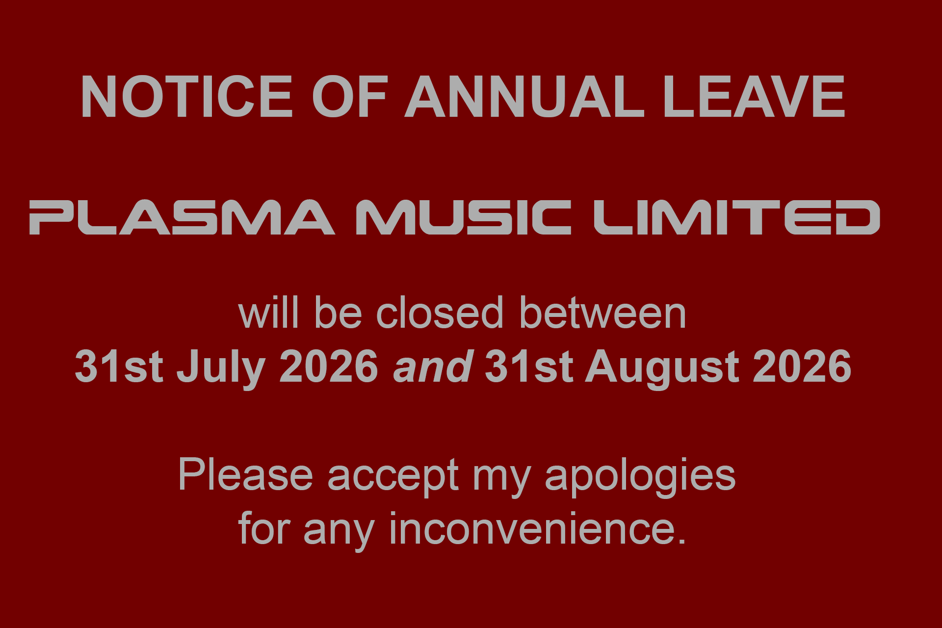 Annual Leave August 2026